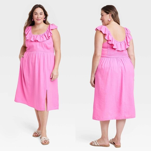 XXL - Womens Ruffle Maxi Empire Waist Dress - Ava Viv - Pink - Picture 1 of 6